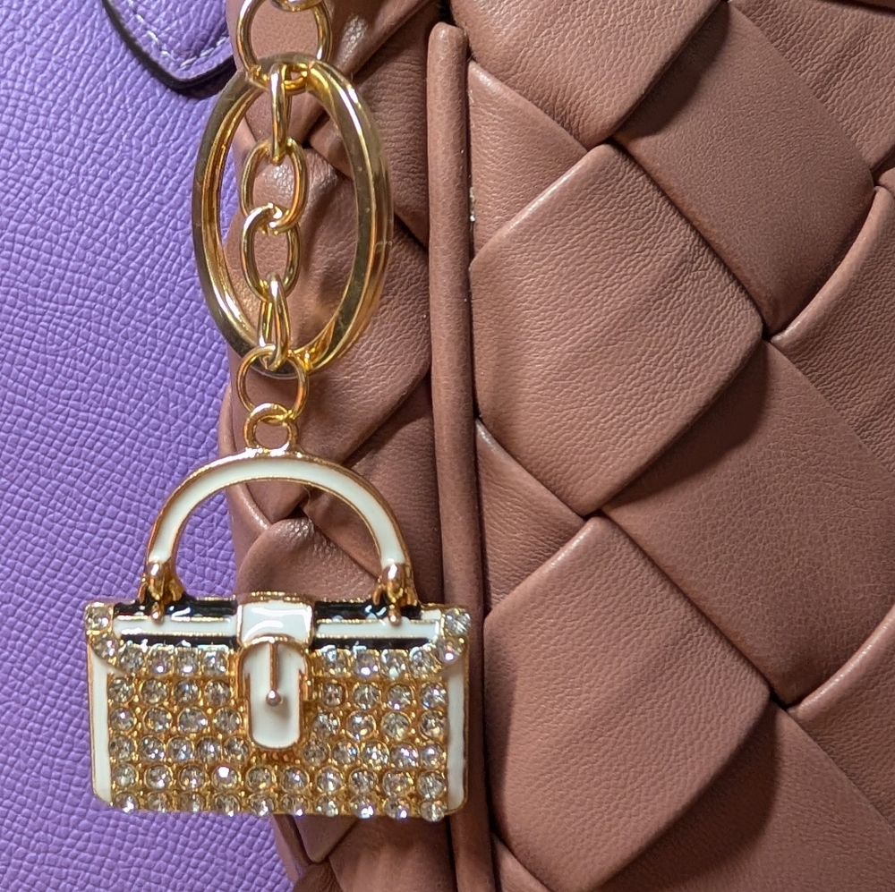Glamorous Gold tone Handbag with Rhinestones Keychain Bag Charm